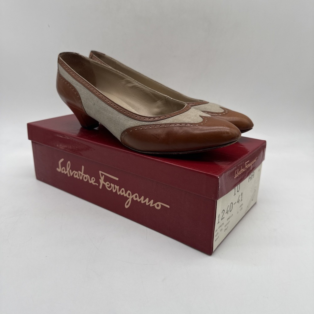 Salvatore Ferragamo Shoes Womens Pumps Two Tone Tan Sz. 10 AA